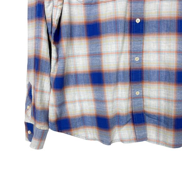 LL Bean Plaid Shirt Womens Large Cotton Button Down Top Blue Tan - Picture 5 of 6